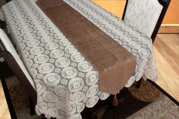 Table Runner Medium Size Brown Motif Velvet Pattern - Balooworld