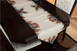 Table Runner Large Size Peacock Feather On Jute - Balooworld