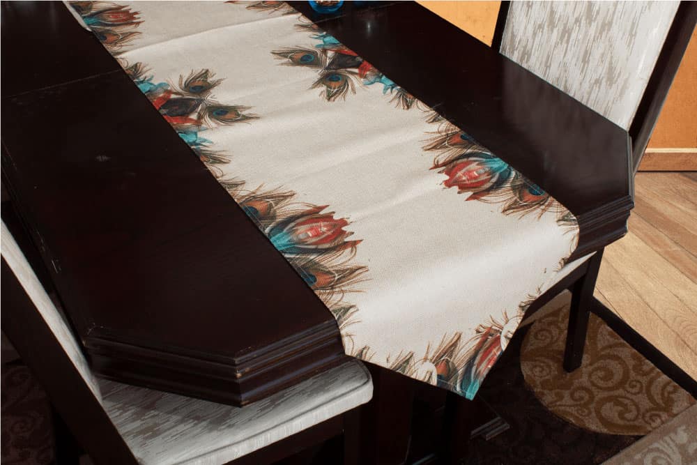 Table Runner Large Size Peacock Feather On Jute - Balooworld