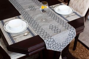 Table Runner Small Size Grey Jute With Embroidery - Balooworld