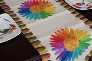 Table Runner Large Size Colorfull Sunflower On Jute Material - Balooworld