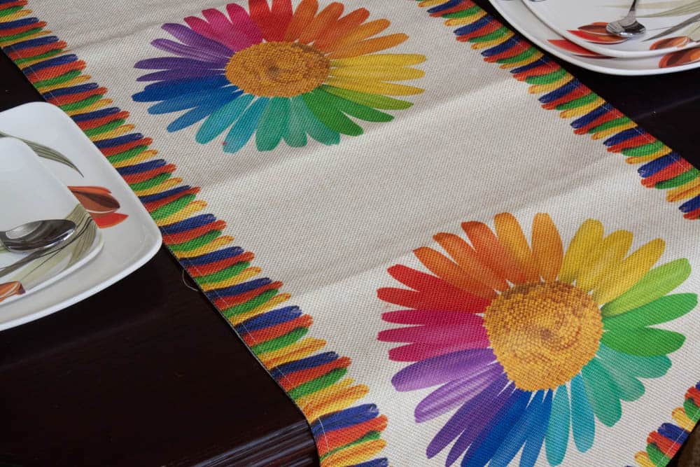 Table Runner Large Size Colorfull Sunflower On Jute Material - Balooworld