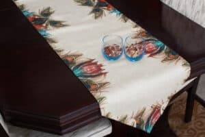 Table Runner Large Size Peacock Feather On Jute - Balooworld