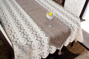 Table Runner Medium Size Coffee Motif Velvet Pattern - Balooworld