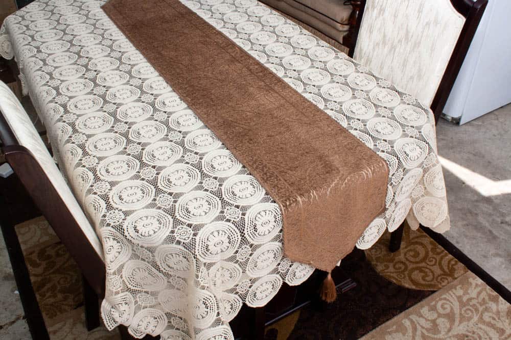 Table Runner Medium Size Brown Motif Velvet Pattern - Balooworld