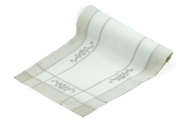 Embroidery White linen polyester Table Runner balooworld.ca
