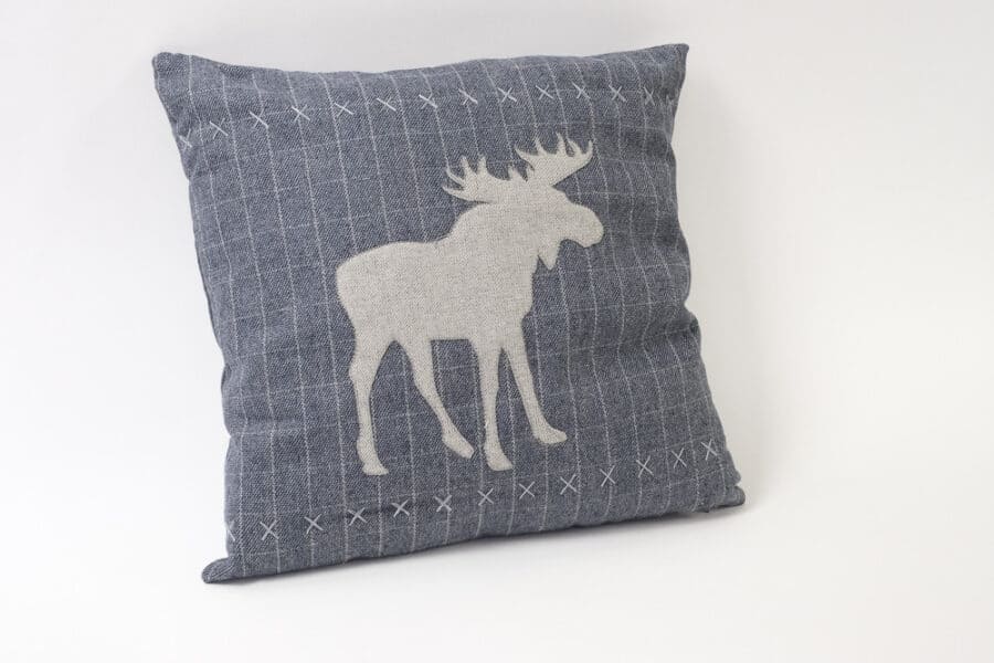blue grey plaid with moose design cushion balooworld-cushion-cover