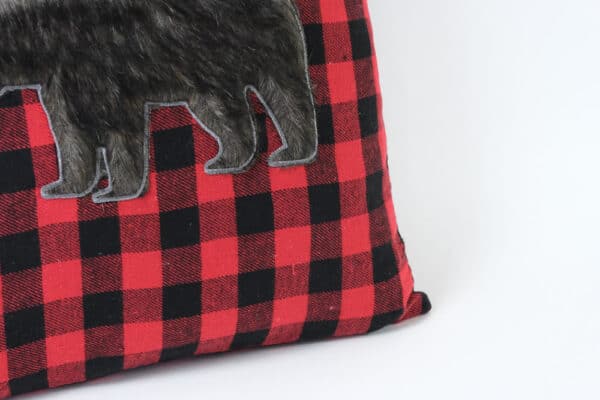 Buffalo check plaid with faux fur bear cushion material balooworld-cushion-cover
