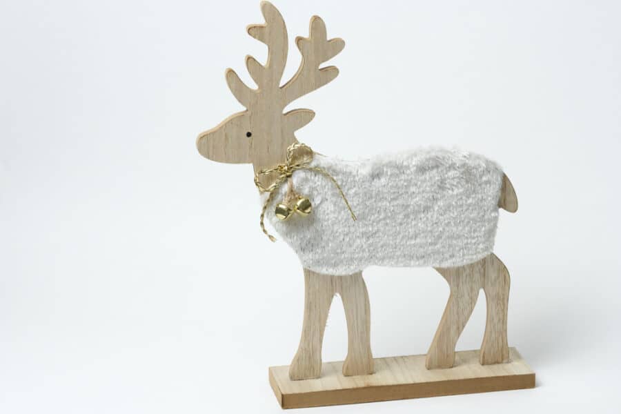 Fur trim deer with gold bow and bells large- balooworld-decoration