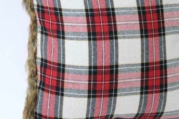 red plaid with faux fur trim cushion material balooworld-cushion-cover