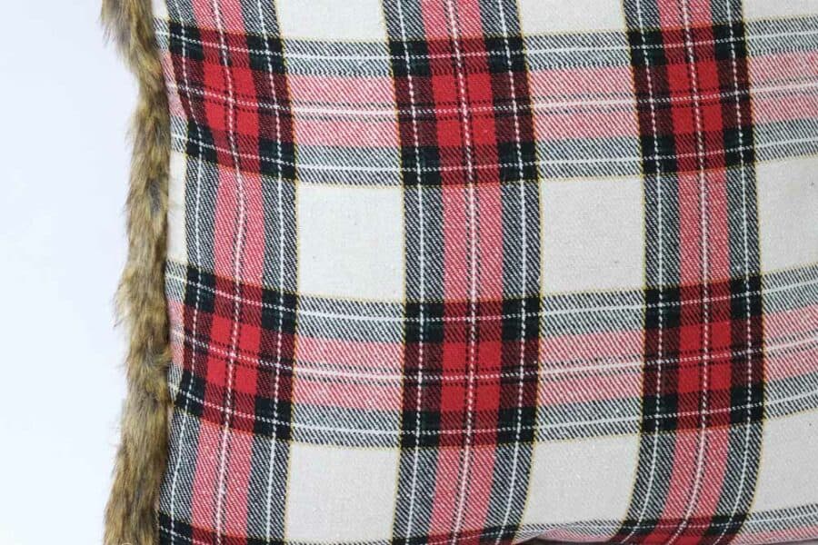 red plaid with faux fur trim cushion material balooworld-cushion-cover