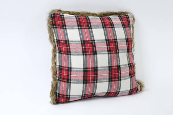 red plaid with faux fur trim cushion balooworld-cushion-cover
